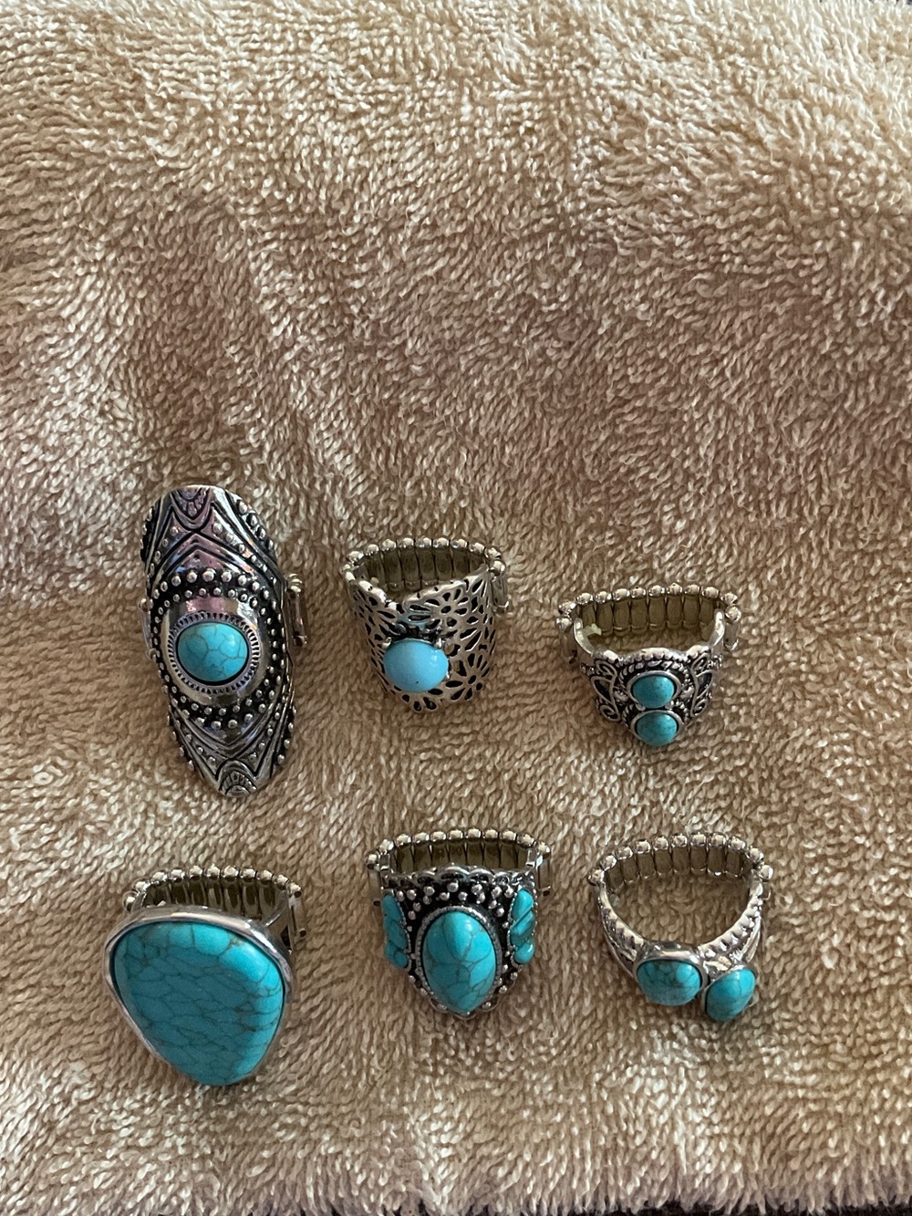 6 Turquoise Stone Silver-Tone Women's Rings - Multi-Pack